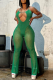 Green Sexy Solid Hollowed Out Halter Boot Cut Jumpsuits