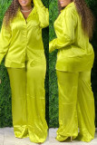 Yellow Fashion Casual Solid Basic Turndown Collar Plus Size Two Pieces