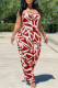 Red Fashion Sexy Casual Print Backless Strapless Regular Jumpsuits