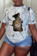 White Fashion Casual Print Basic O Neck T-Shirts