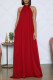 Burgundy Elegant Solid Patchwork Backless Halter Straight Jumpsuits