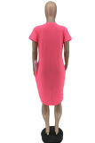 Rose Red Casual Solid Patchwork O Neck Straight Dresses