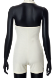 White Sexy Solid Patchwork Halter Skinny Rompers