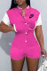 Rose Red Fashion Simplicity Print Patchwork Mandarin Collar Rompers