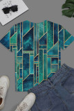 Green Fashion Casual Print Basic O Neck T-Shirts