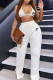 White Fashion Casual Print Patchwork Spaghetti Strap Sleeveless Two Pieces