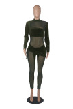 Purple Sexy Solid Patchwork Mesh Half A Turtleneck Skinny Jumpsuits