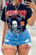 Black Fashion Print Patchwork O Neck T-Shirts