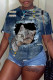 Blue Fashion Casual Print Basic O Neck T-Shirts