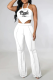 White Fashion Print Patchwork Halter Sleeveless Two Pieces