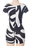 Pink Sexy Print Hollowed Out Square Collar Skinny Rompers