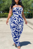 Red Fashion Sexy Casual Print Backless Strapless Regular Jumpsuits