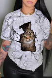 White Fashion Casual Print Basic O Neck T-Shirts