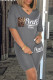 Dark Gray Fashion Casual Letter Print Pocket V Neck Short Sleeve Two Pieces