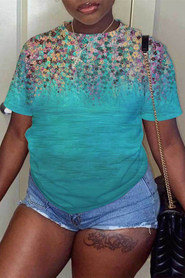 Cyanine Fashion Casual Print Basic O Neck T-Shirts
