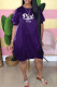 Purple Fashion Casual Letter Print Basic O Neck Short Sleeve Dress