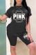 Black Casual Print Patchwork O Neck Short Sleeve Two Pieces