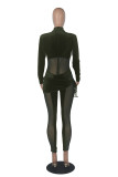 Purple Sexy Solid Patchwork Mesh Half A Turtleneck Skinny Jumpsuits