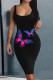 Black Fashion Casual Butterfly Print Basic U Neck Vest Dress