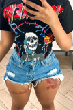 Black Fashion Print Patchwork O Neck T-Shirts