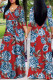 Red Casual Print Bandage Patchwork V Neck Straight Dresses