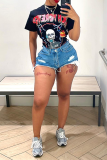 Black Fashion Print Patchwork O Neck T-Shirts