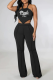 Black Fashion Print Patchwork Halter Sleeveless Two Pieces