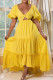Yellow Sexy Solid Hollowed Out Patchwork Backless V Neck A Line Dresses