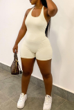 White Sexy Solid Patchwork Halter Skinny Rompers