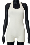 White Sexy Solid Patchwork Halter Skinny Rompers