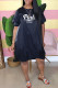 Black Fashion Casual Letter Print Basic O Neck Short Sleeve Dress