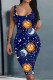 Blue Fashion Casual Butterfly Print Basic U Neck Vest Dress