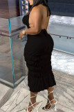 Green Sexy Solid Bandage Patchwork Backless Fold Halter Sleeveless Two Pieces