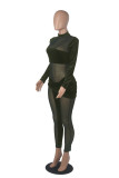 Purple Sexy Solid Patchwork Mesh Half A Turtleneck Skinny Jumpsuits