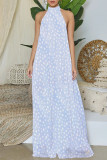 Red Elegant Print Patchwork Backless Halter Straight Jumpsuits