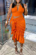 Tangerine Sexy Solid Bandage Patchwork Backless Fold Halter Sleeveless Two Pieces