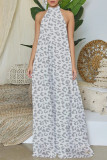Red Elegant Print Patchwork Backless Halter Straight Jumpsuits