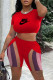 Red Fashion Sexy Print Patchwork O Neck Short Sleeve Two Pieces