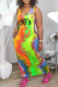 Green Casual Print Patchwork U Neck Straight Dresses