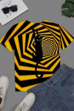 Yellow Fashion Casual Print Basic O Neck T-Shirts