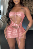 Red Sexy Solid Bandage Backless Strapless One Step Skirt Dresses