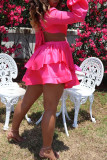 Rose Red Sexy Elegant Solid Bandage Patchwork Backless Asymmetrical V Neck A Line Dresses