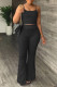 Black Casual Solid Patchwork Spaghetti Strap Two Pieces