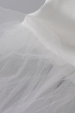 White Fashion Sexy Patchwork Flounce Beading O Neck Evening Dress