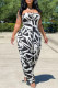 Black Fashion Sexy Casual Print Backless Strapless Regular Jumpsuits