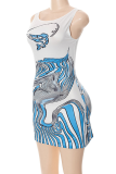 White Fashion Solid Patchwork O Neck Pencil Skirt Dresses