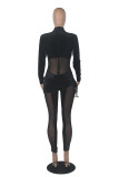 Purple Sexy Solid Patchwork Mesh Half A Turtleneck Skinny Jumpsuits