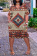 Khaki Casual Print Patchwork V Neck Straight Dresses