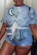 Blue Fashion Casual Print Basic O Neck T-Shirts