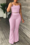 Pink Casual Solid Patchwork Spaghetti Strap Two Pieces